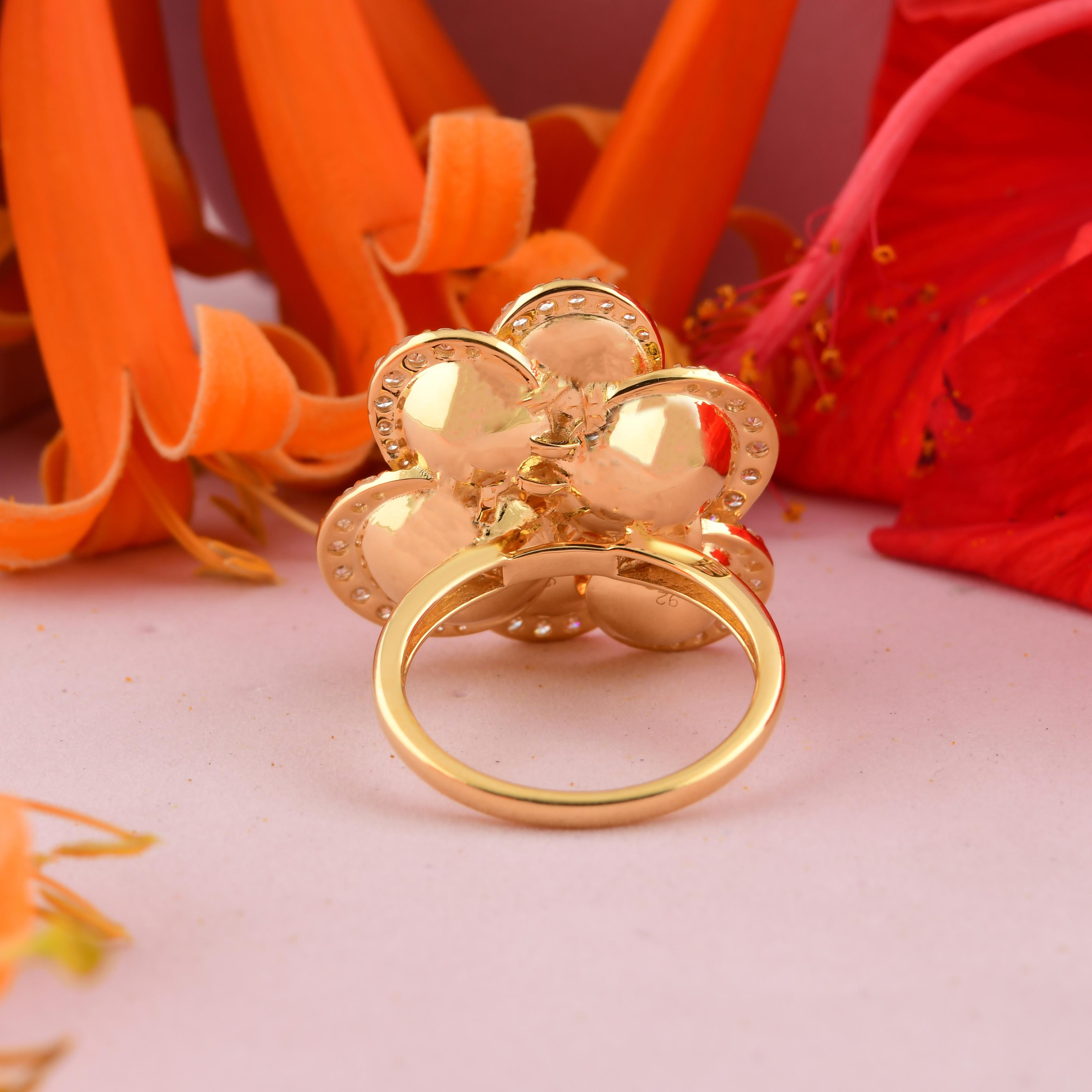 En venta: Anillo de cóctel con flor de diamante natural de 1,19 quilates SI/H y oro amarillo de 14k  5