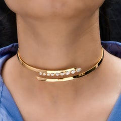 Statement Natural 2.15ct SI/HI Diamond 18k Yellow Gold Choker Torque Necklace