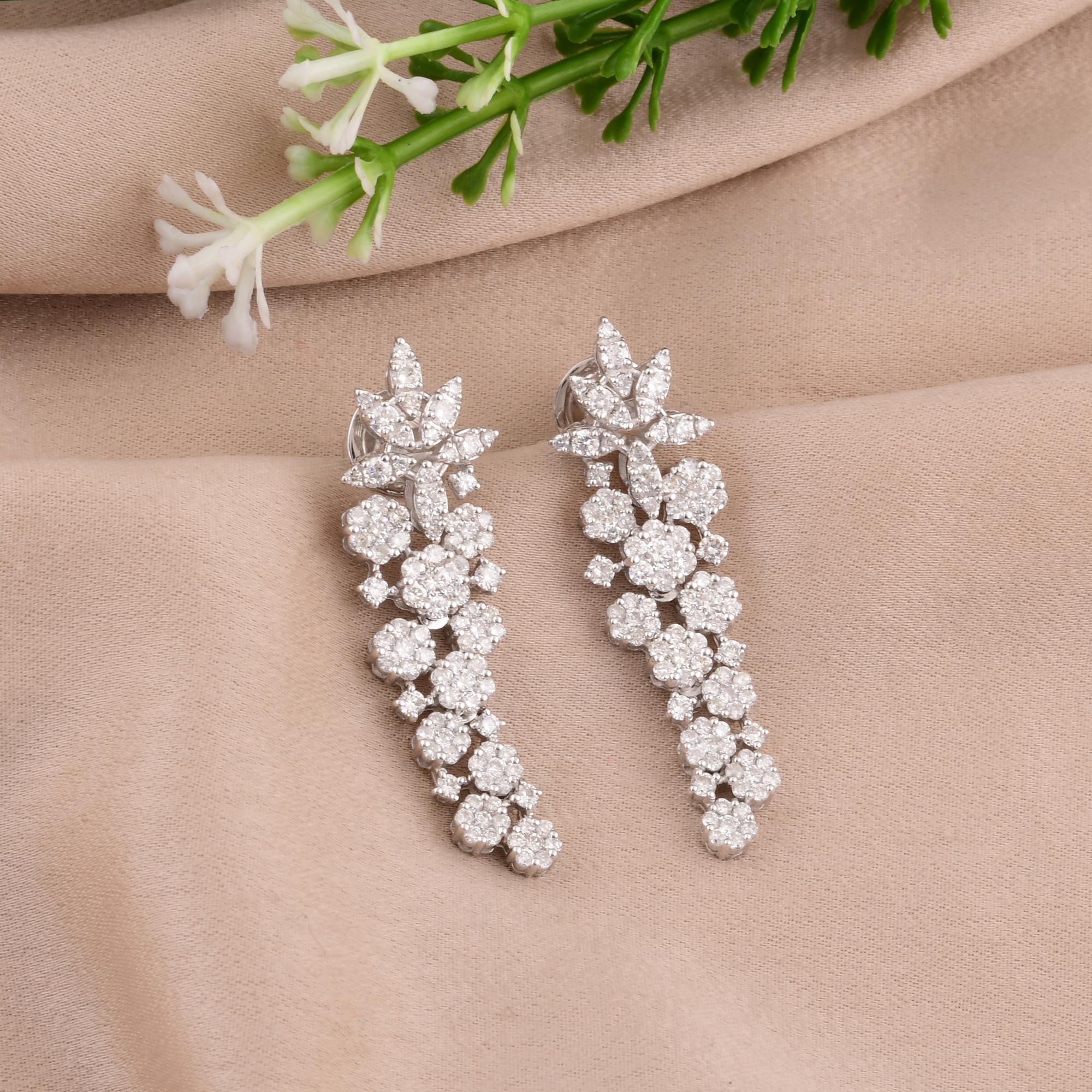 Anweisung natürlichen 2,25Kt Diamant floralen Kaskade baumeln Ohrringe 14K Gold (Moderne) im Angebot