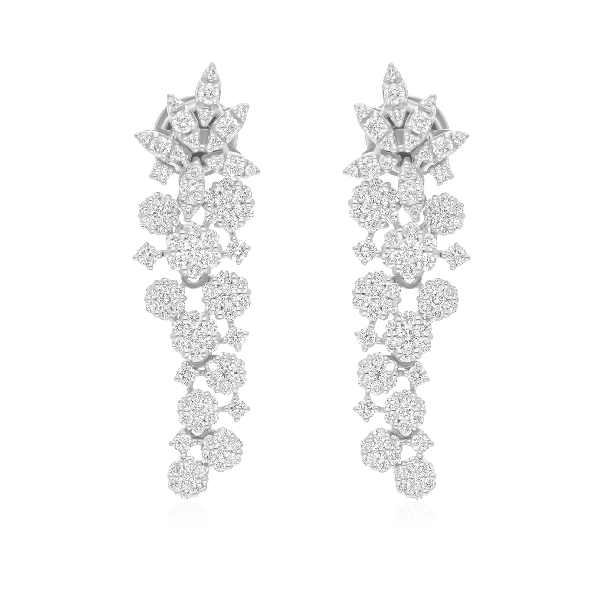 Anweisung natürlichen 2,25Kt Diamant floralen Kaskade baumeln Ohrringe 14K Gold im Zustand „Neu“ im Angebot in Diera, Dubai
