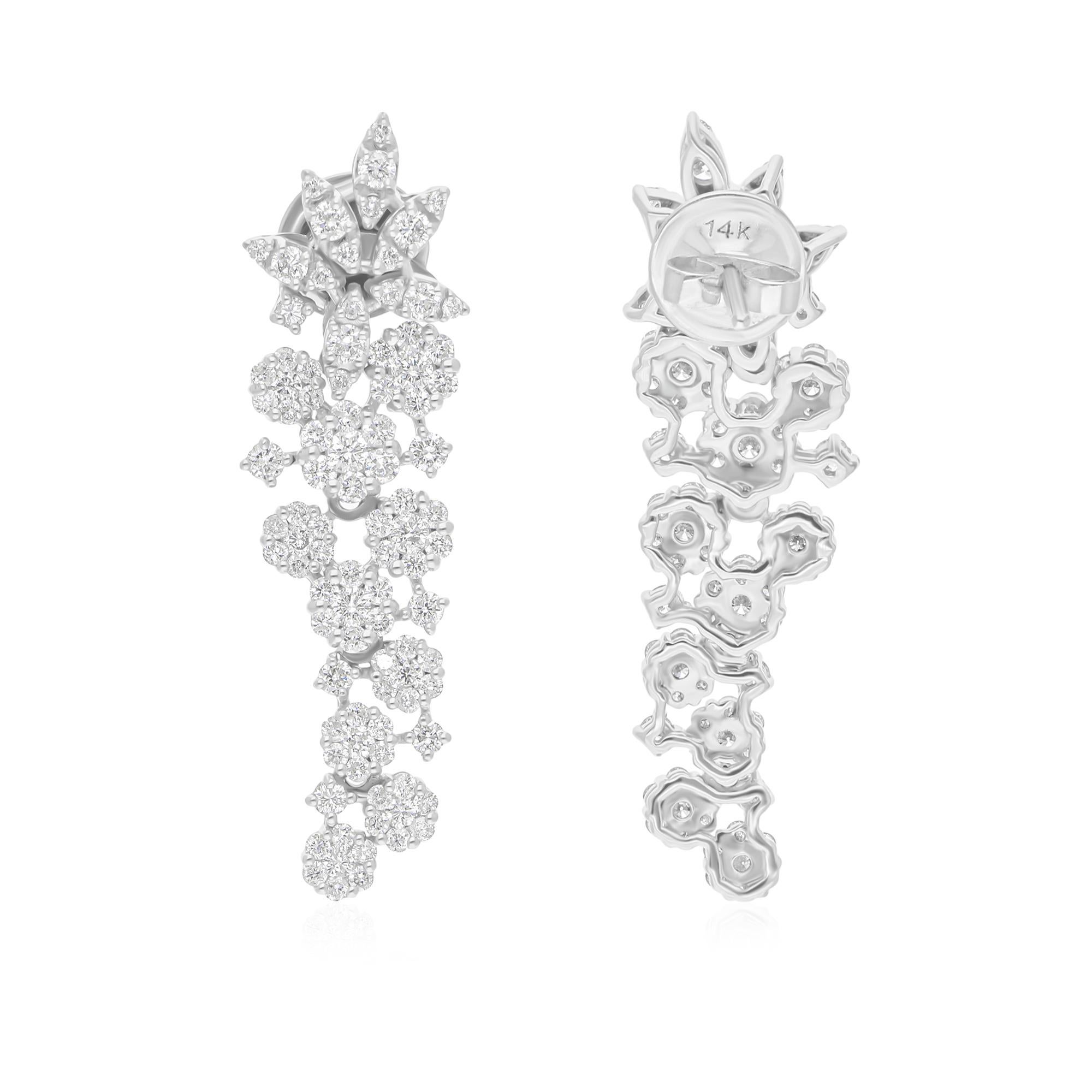 Anweisung natürlichen 2,25Kt Diamant floralen Kaskade baumeln Ohrringe 14K Gold im Angebot 1