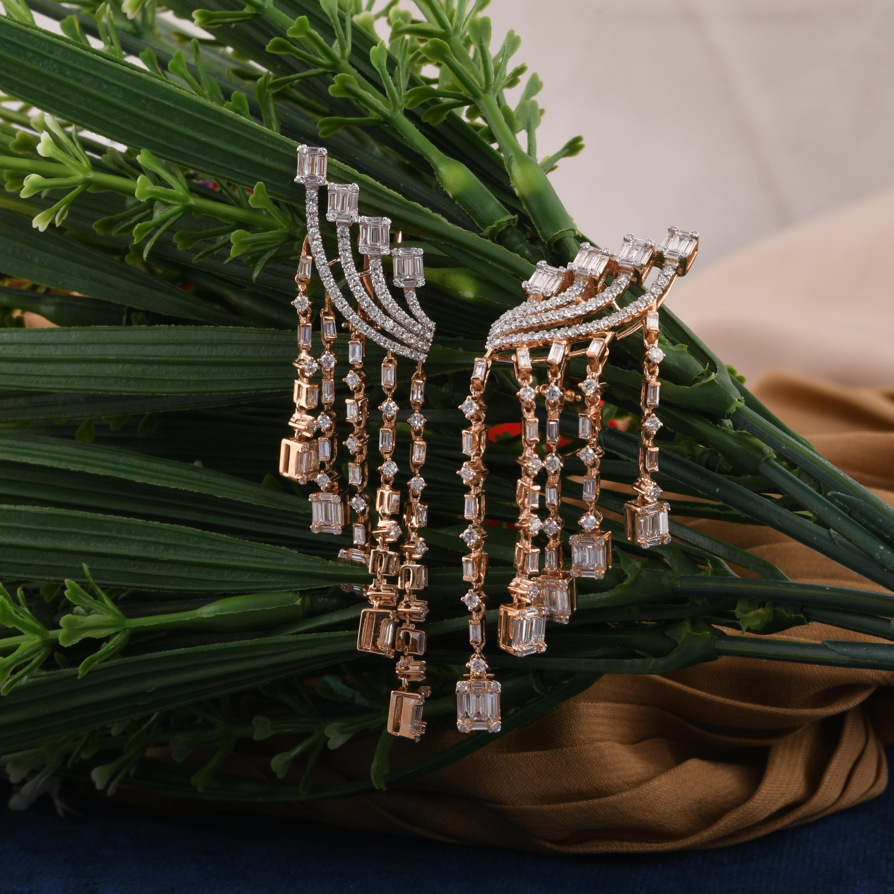 Moderno Orecchini a goccia con diamanti naturali SI/HI per il fidanzamento in oro rosa 18k in vendita