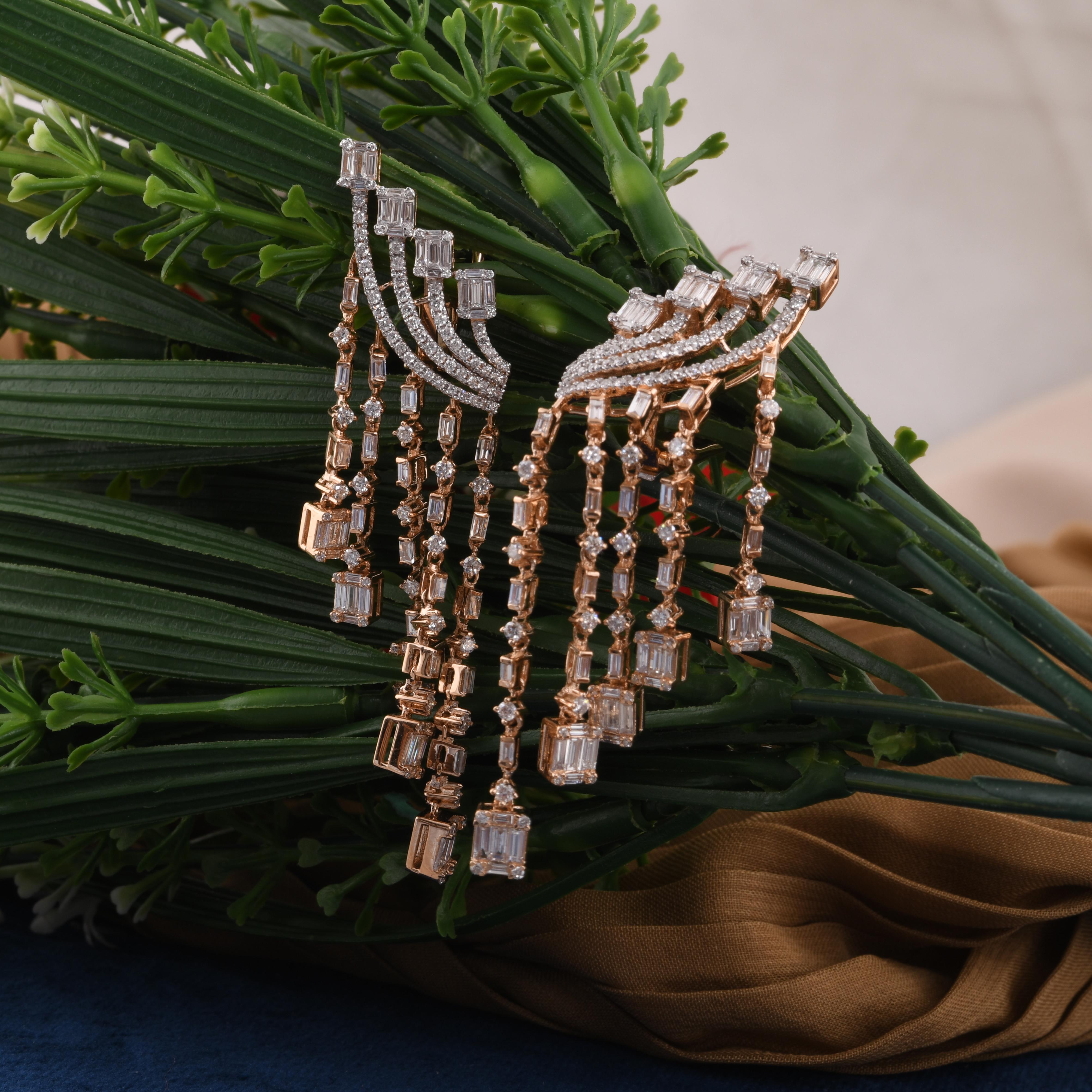 Taglio misto Orecchini a goccia con diamanti naturali SI/HI per il fidanzamento in oro rosa 18k in vendita