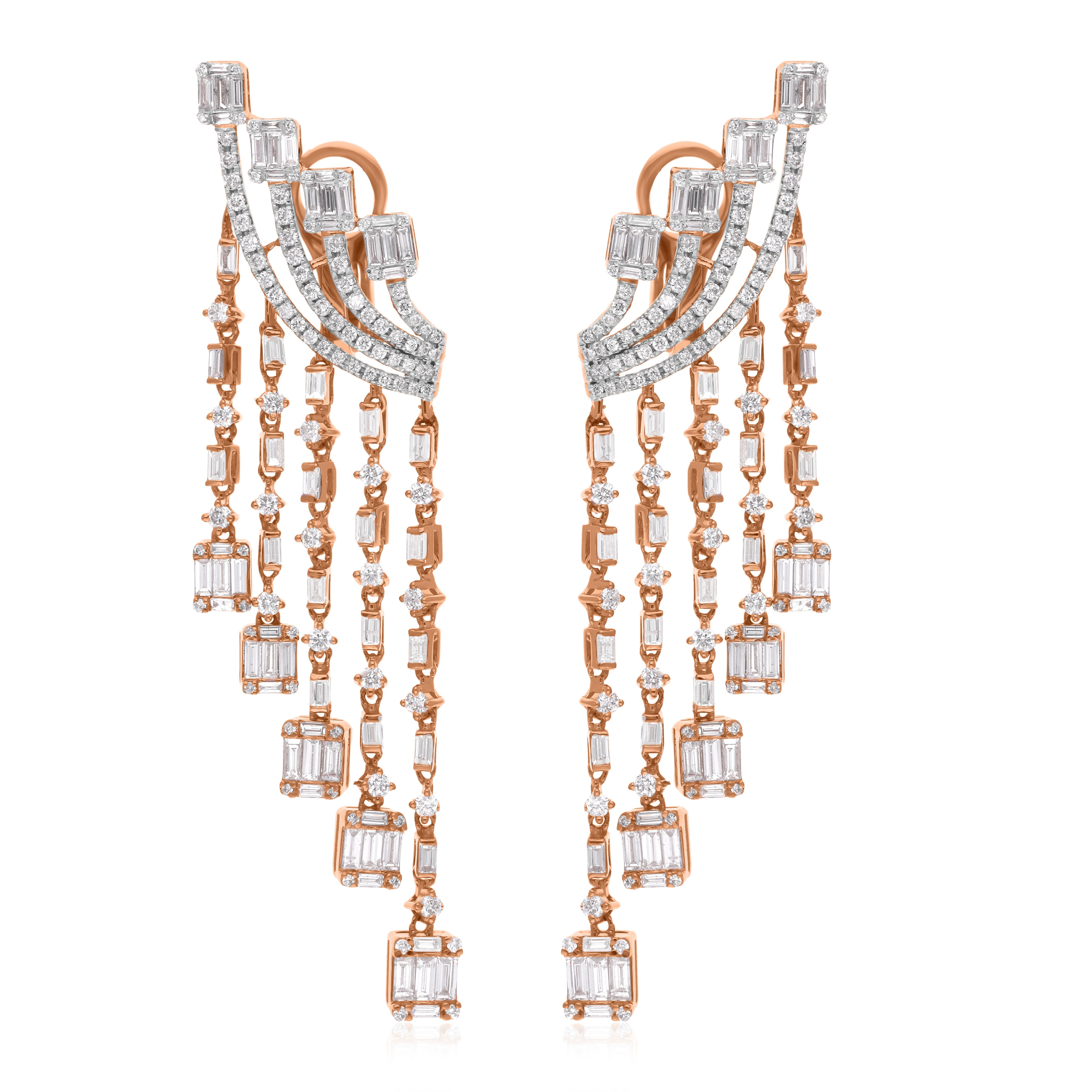 Donna Orecchini a goccia con diamanti naturali SI/HI per il fidanzamento in oro rosa 18k in vendita