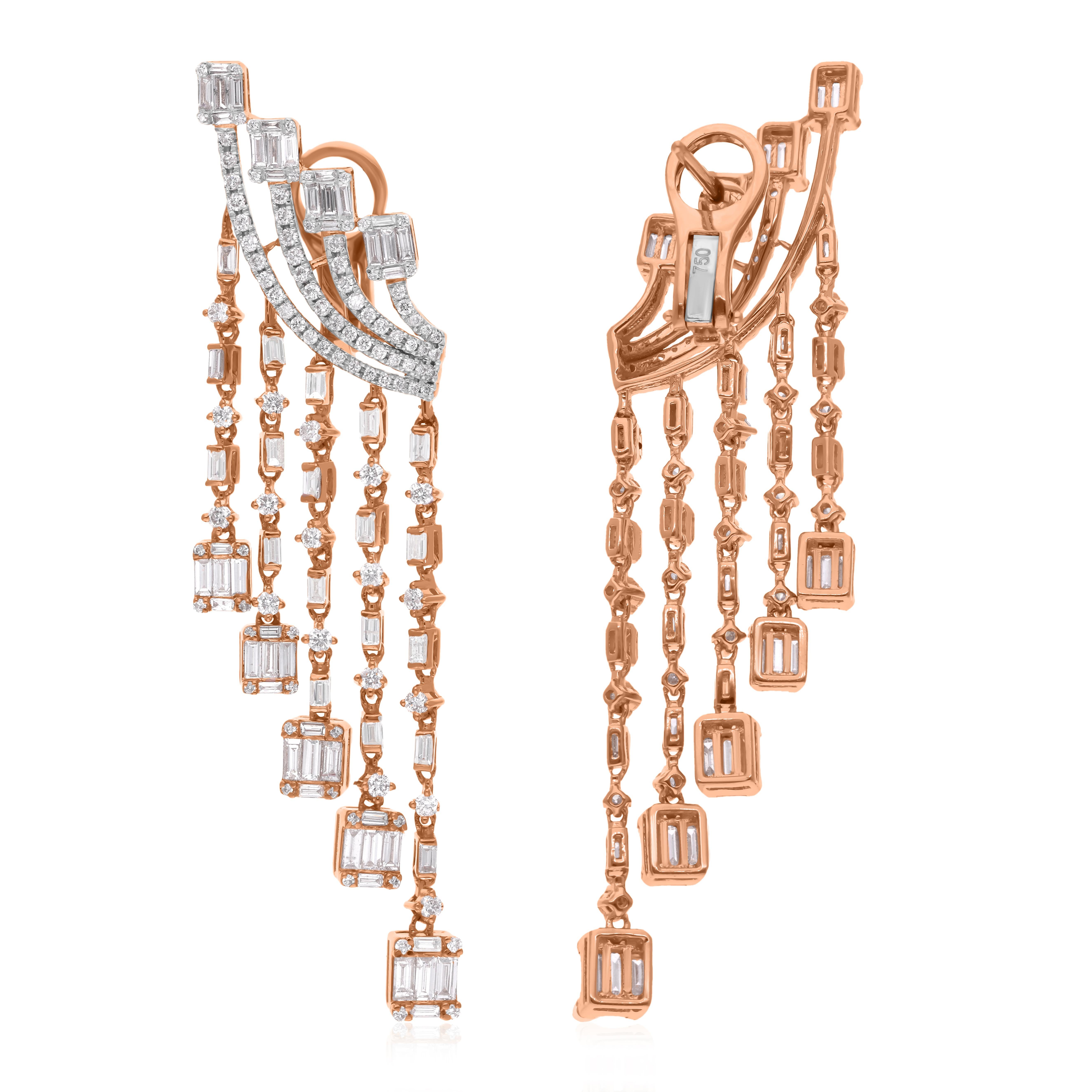 Orecchini a goccia con diamanti naturali SI/HI per il fidanzamento in oro rosa 18k in vendita 1