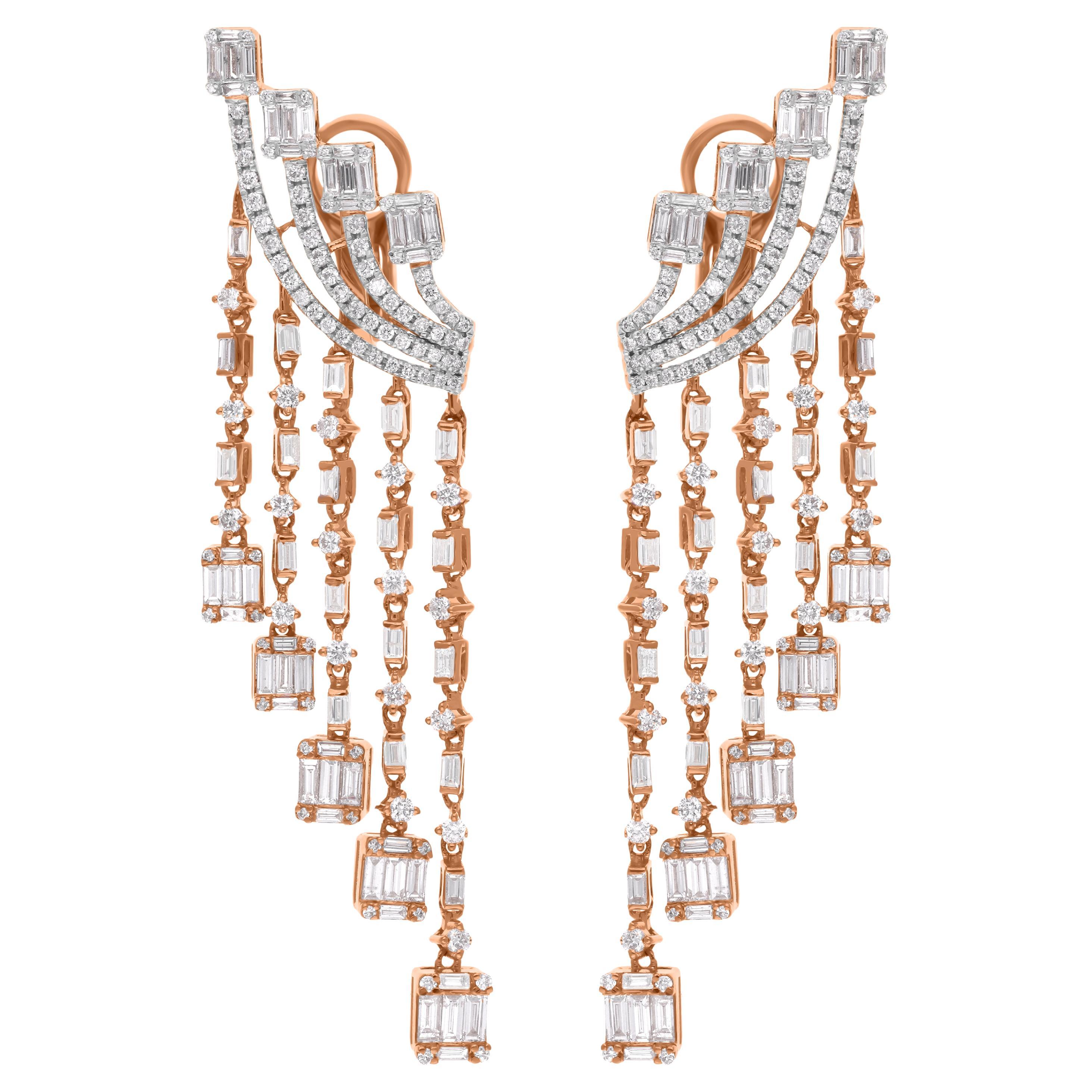 Orecchini a goccia con diamanti naturali SI/HI per il fidanzamento in oro rosa 18k in vendita