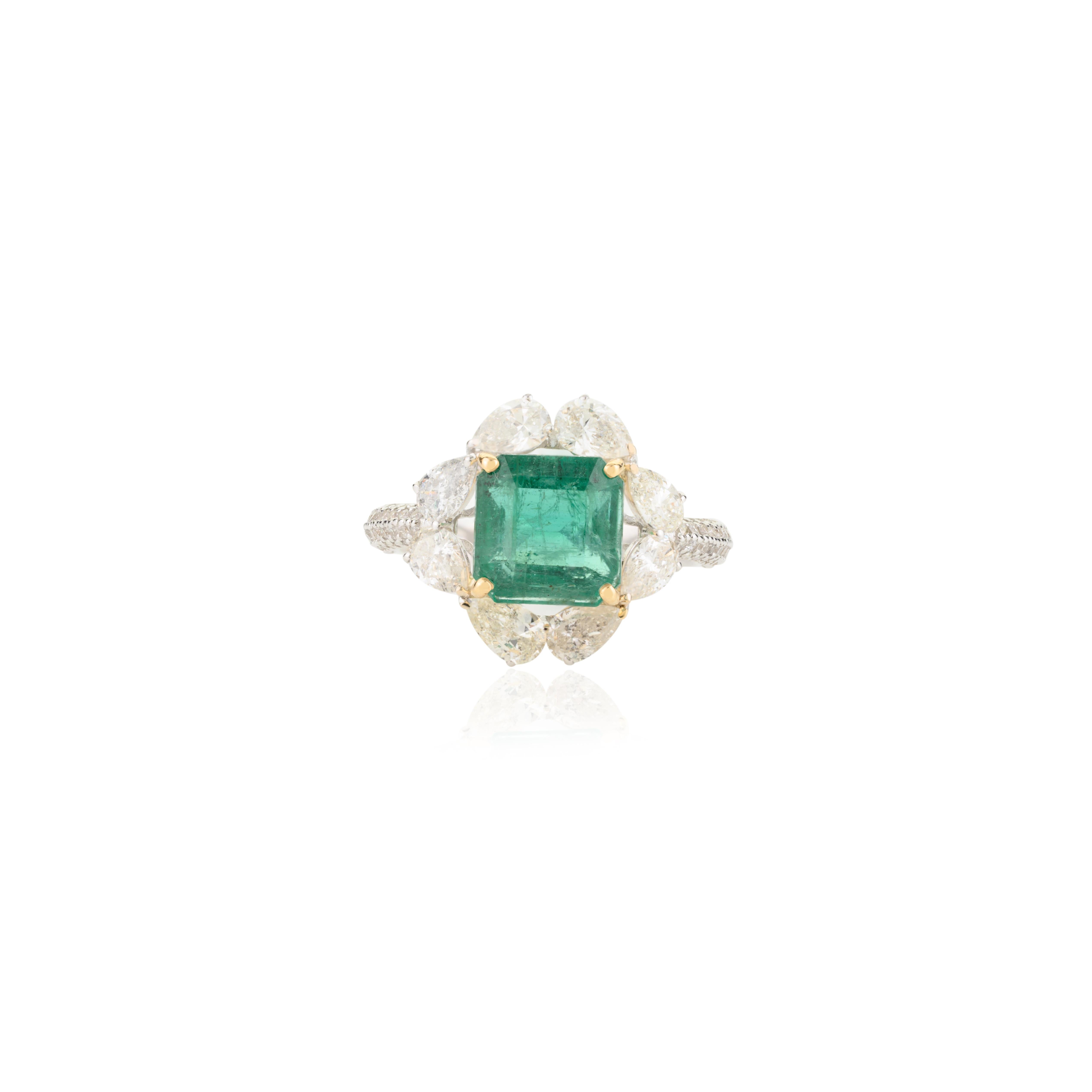 Im Angebot: Statement Natürlicher Smaragd-Cocktailring mit quadratischem Quadratschliff aus 18 Karat massivem Weißgold () 5
