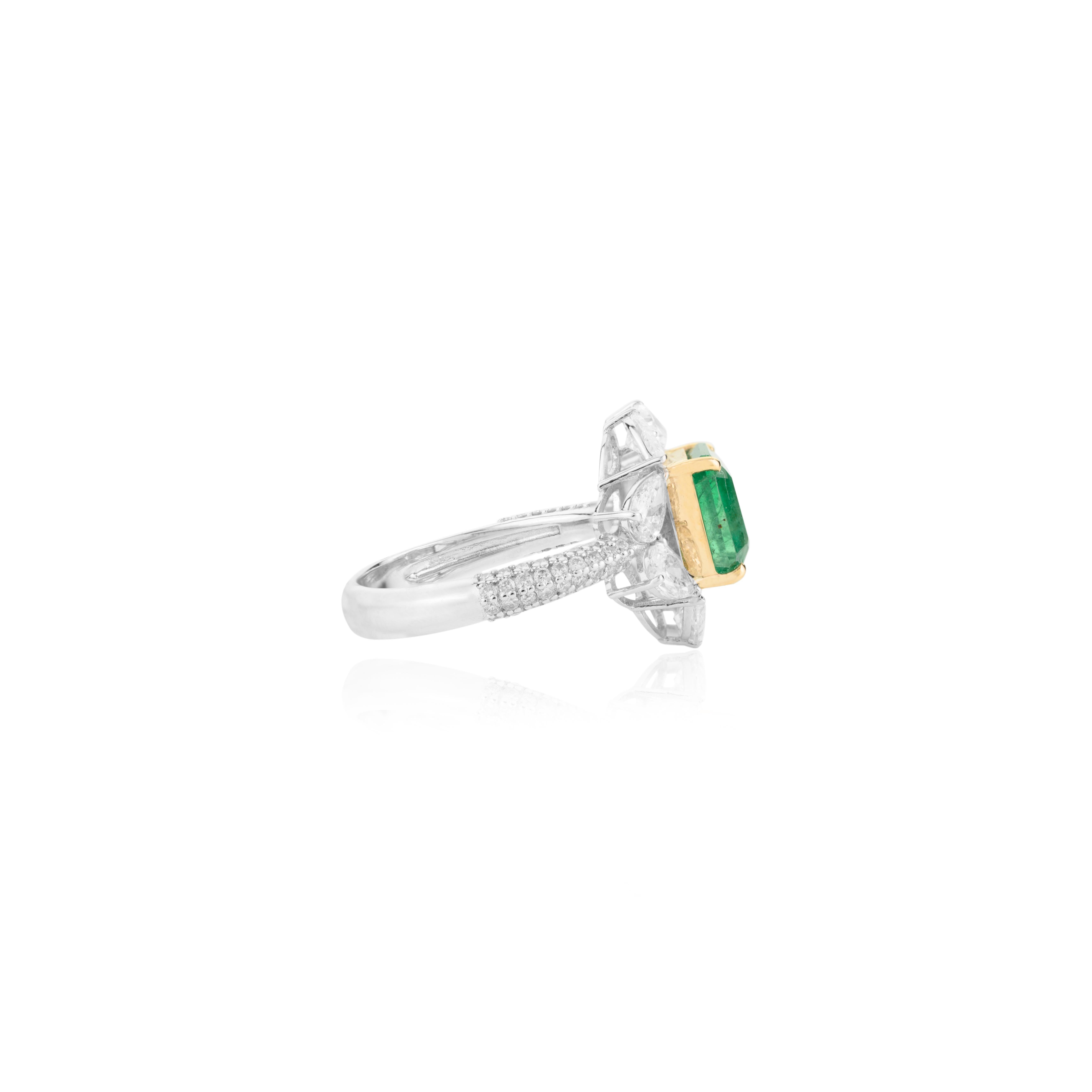 Im Angebot: Statement Natürlicher Smaragd-Cocktailring mit quadratischem Quadratschliff aus 18 Karat massivem Weißgold () 7