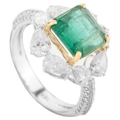 Statement Natural Square Cut Emerald Cocktail Ring Made in 18k Solid White Gold