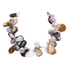 Statement Necklace-Designer Artisan AKR-Agate and Tiger's Eye, Sterling Silver