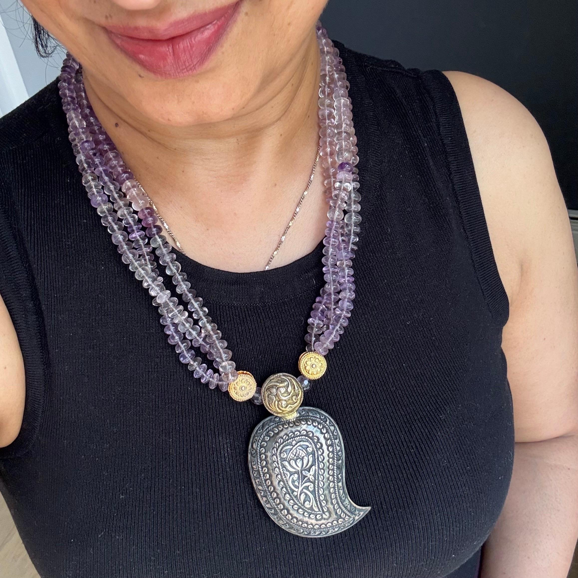 Artisan Collier d'exception avec boucle en argent ancien et perles d'améthyste en vente