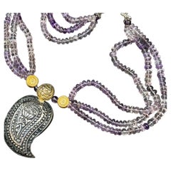Statement Necklace Featuring Antique Silver Buckle and Amethyst Beads