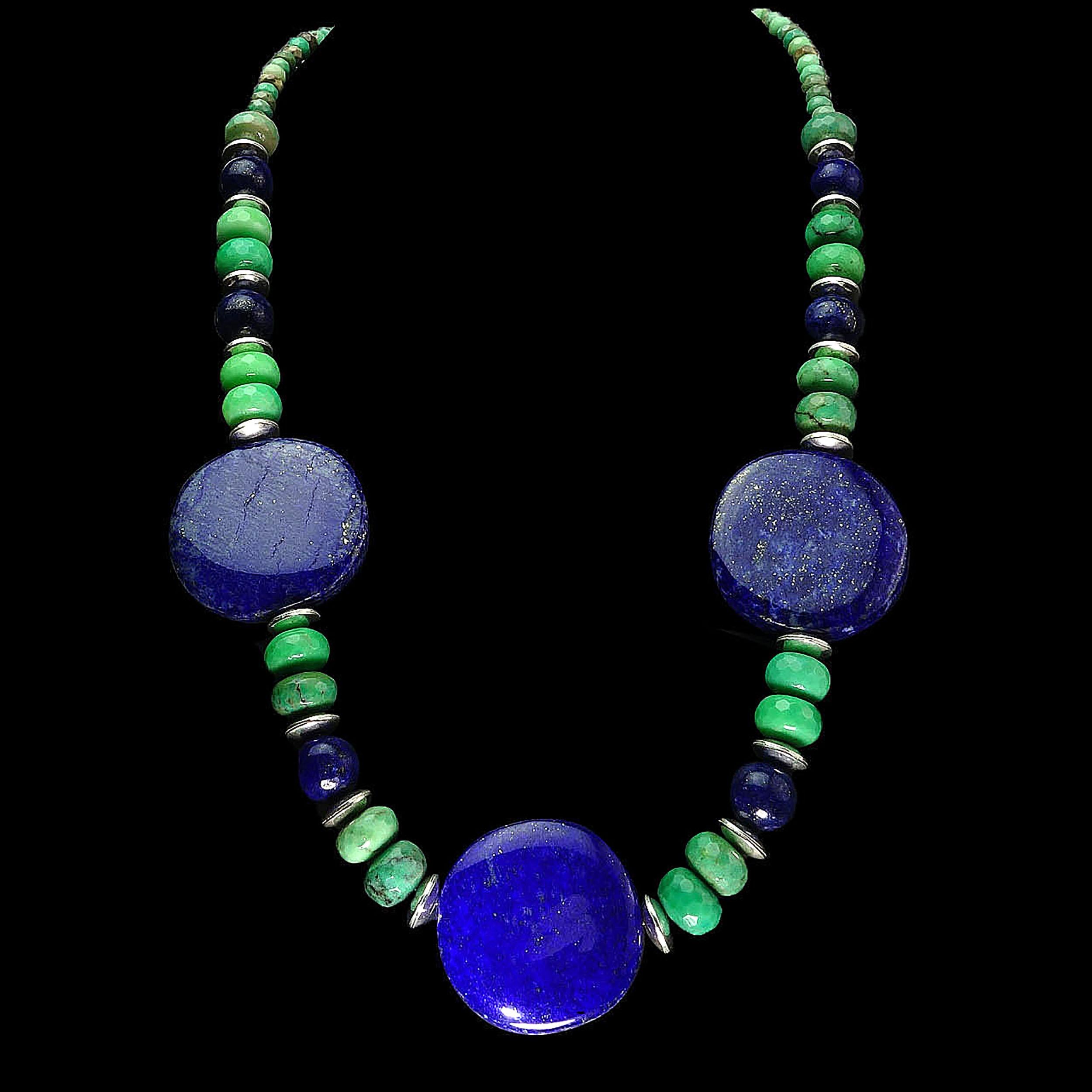 Artisan AJD Statement Necklace in Lapis Lazuli, Chrysoprase, and Silver