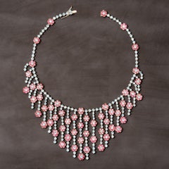 Statement Necklace Women, Choker Necklace 54ct Blue Topaz, 52ct Pink Tourmaline