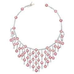 Statement Necklace Women, Choker Necklace 54ct Blue Topaz, 52ct Pink Tourmaline