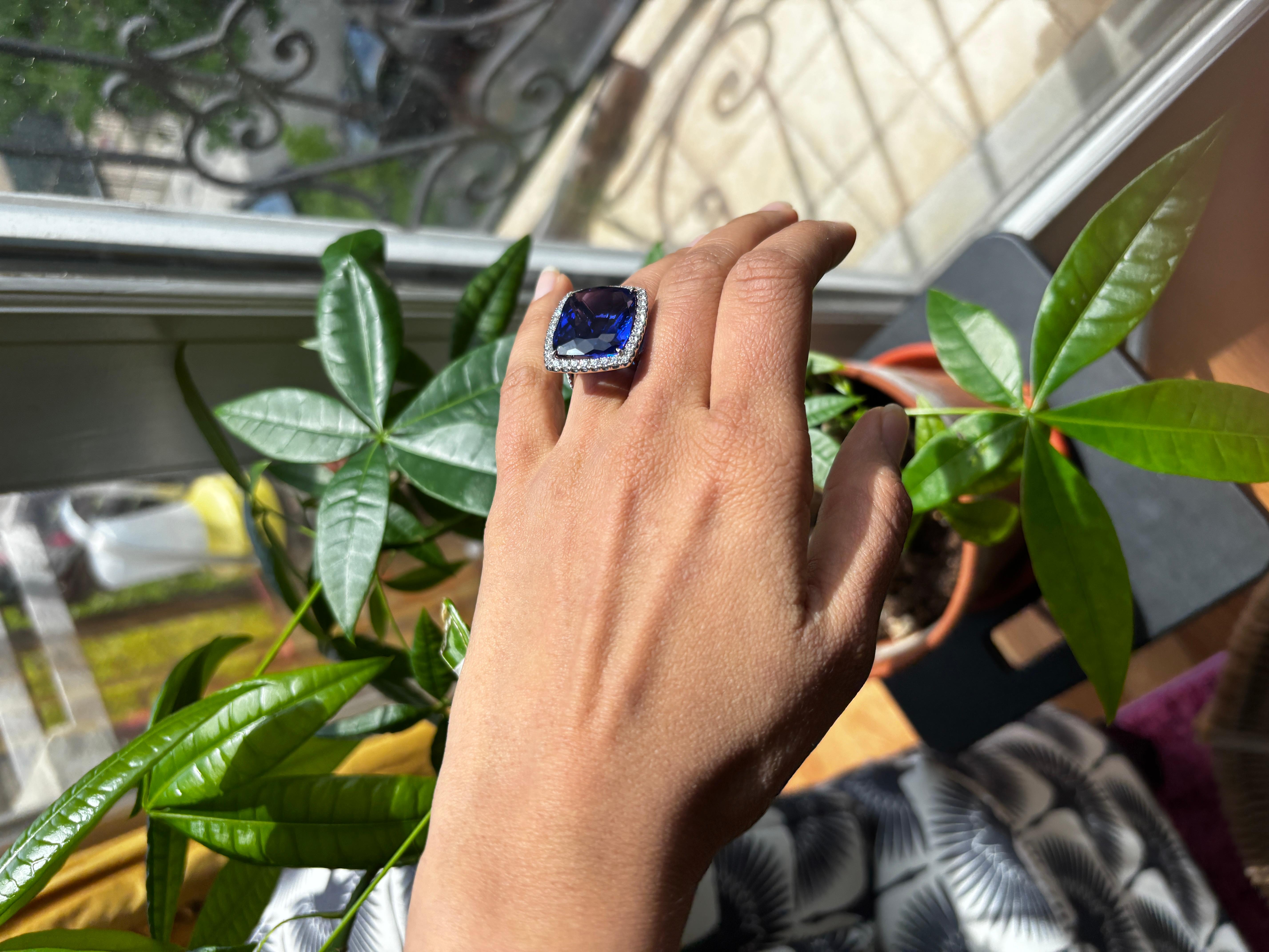Neoclassical Statement of Statements Vintage 35 Carat+ Tanzanite and Diamond Ring For Sale
