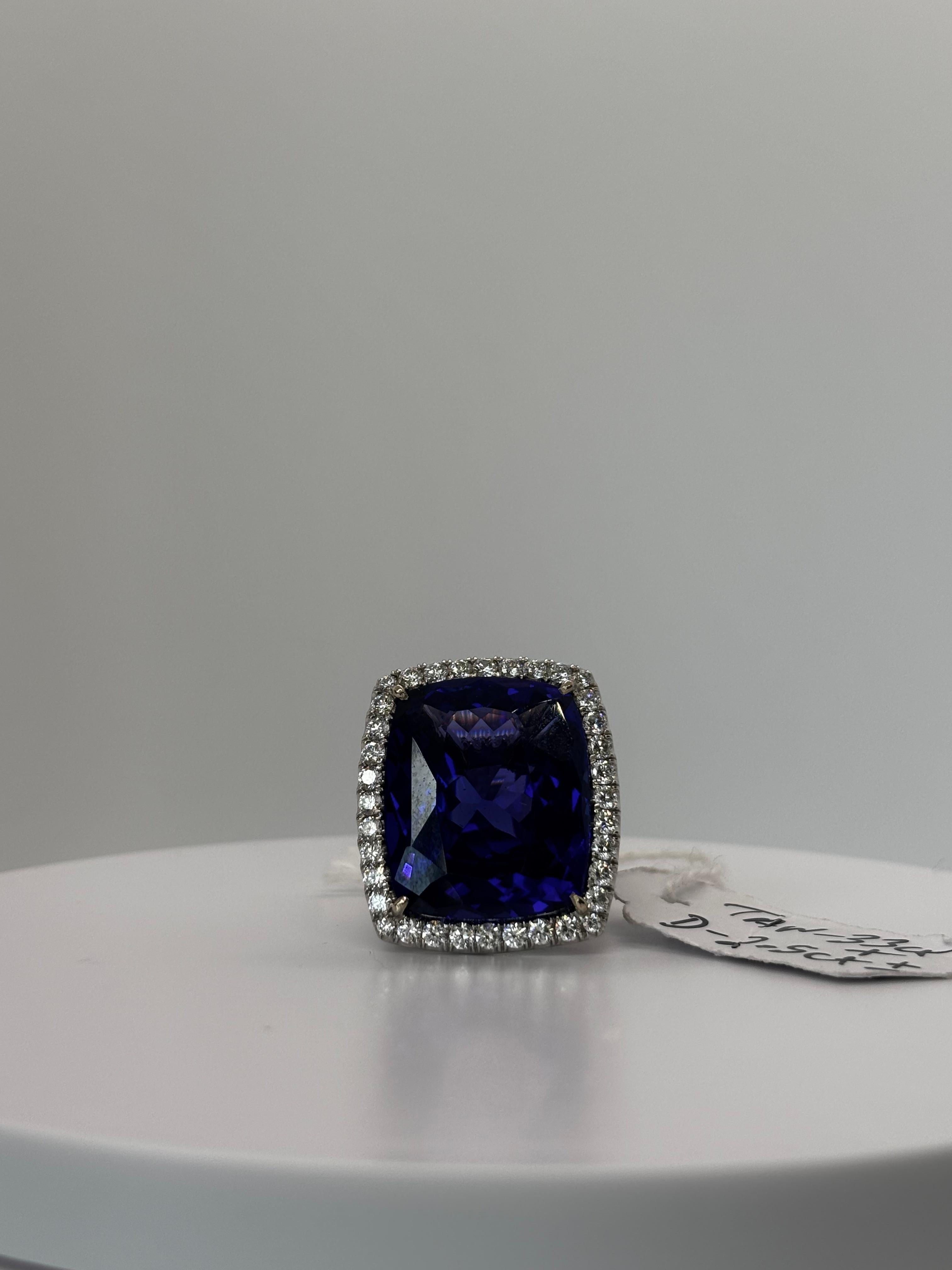 Cushion Cut Statement of Statements Vintage 35 Carat+ Tanzanite and Diamond Ring For Sale