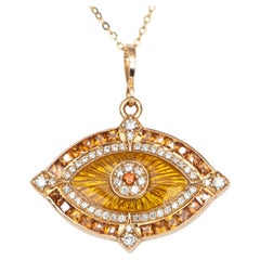 Statement Orangefarbener Saphir und Diamant Evil Eye Anhänger 18K Gold 8,37g R4452