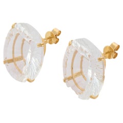Statement Oval Cut Crystal Gemstone Stud Earrings in 18K Solid Yellow Gold