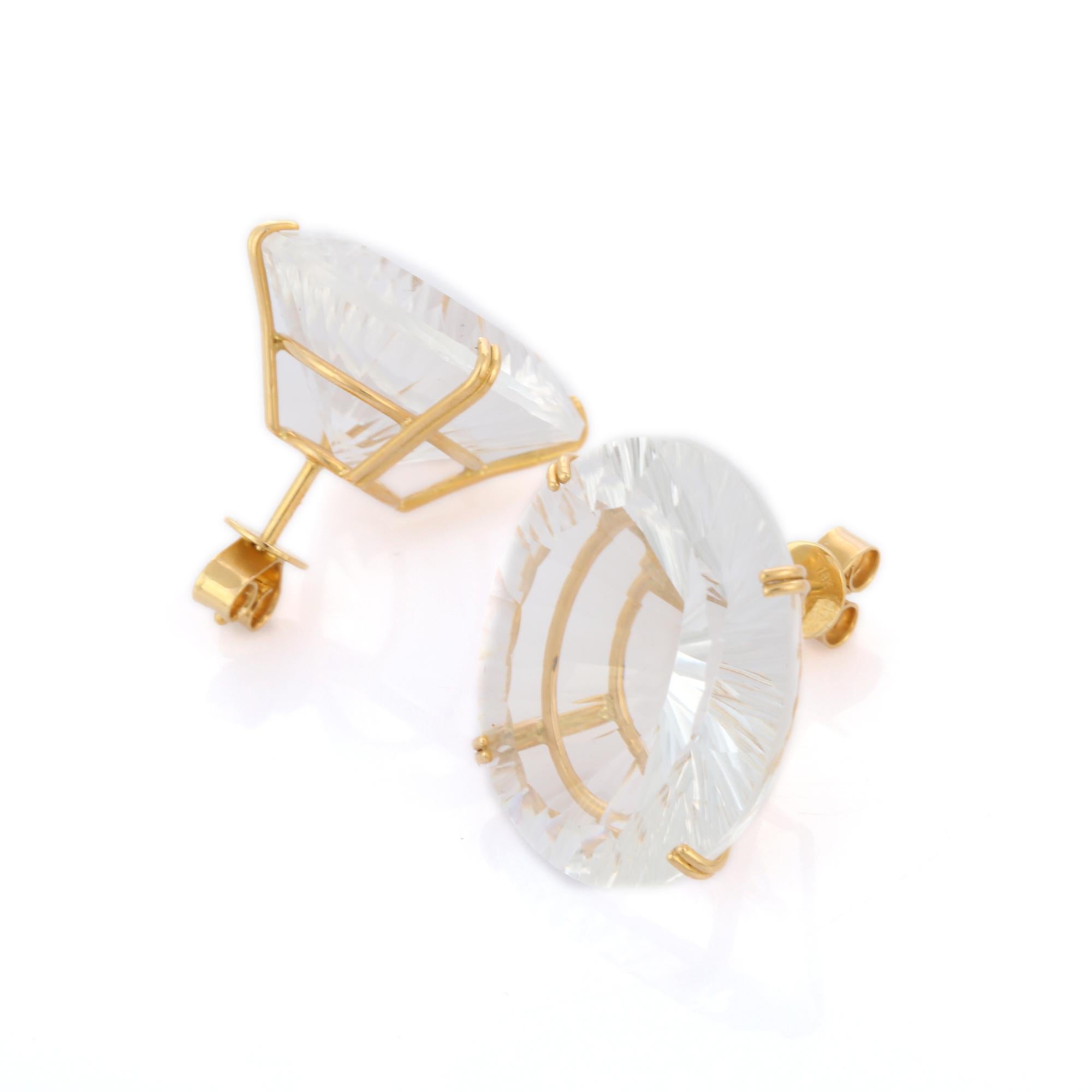 Modern Statement Oval Cut Crystal Gemstone Stud Earrings in 18K Solid Yellow Gold For Sale