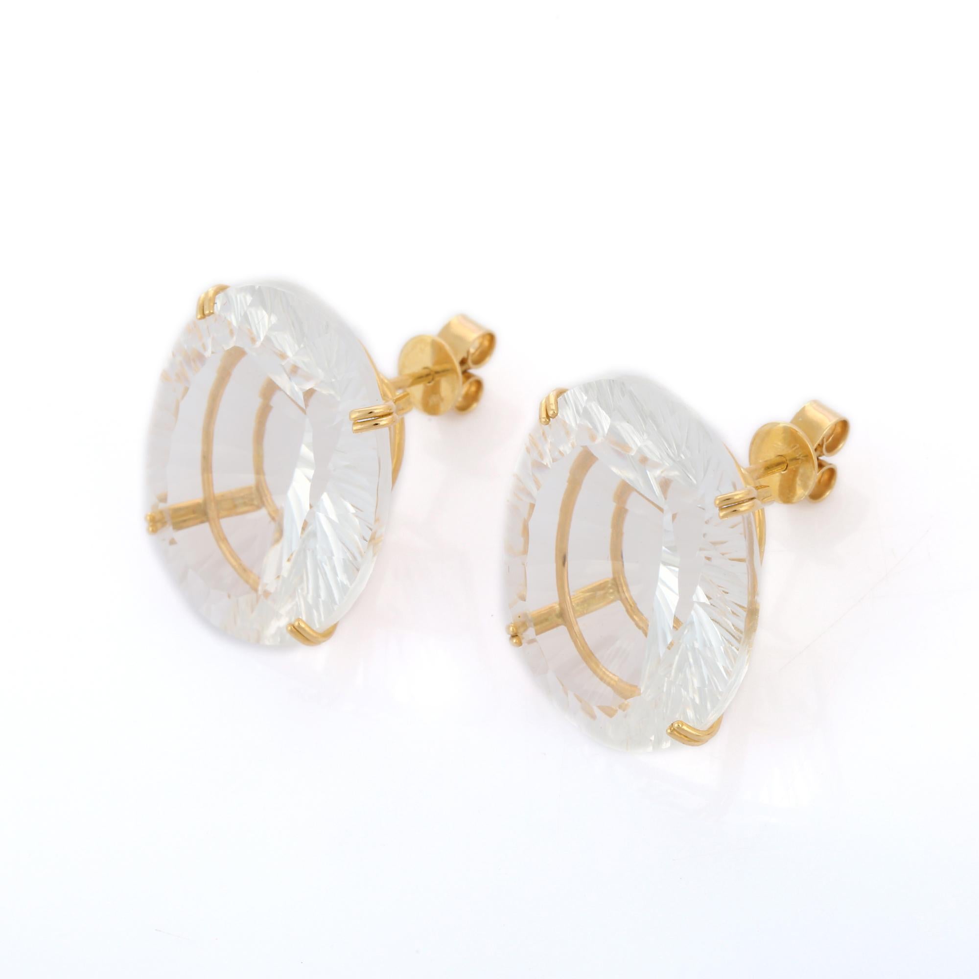 Women's Statement Oval Cut Crystal Gemstone Stud Earrings in 18K Solid Yellow Gold For Sale