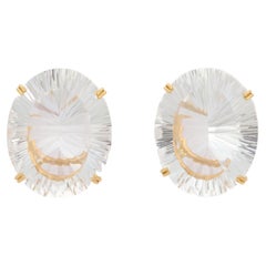 Statement Oval Cut Crystal Gemstone Stud Earrings in 18K Solid Yellow Gold