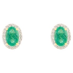 Pendientes de oro amarillo macizo de 14 quilates con diamantes esmeralda ovalados para todos los días