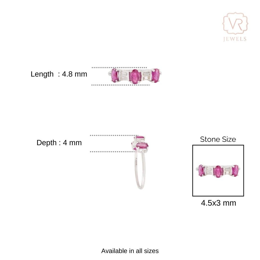 Statement Oval Ruby And Baguette Diamond Three St… - image 10