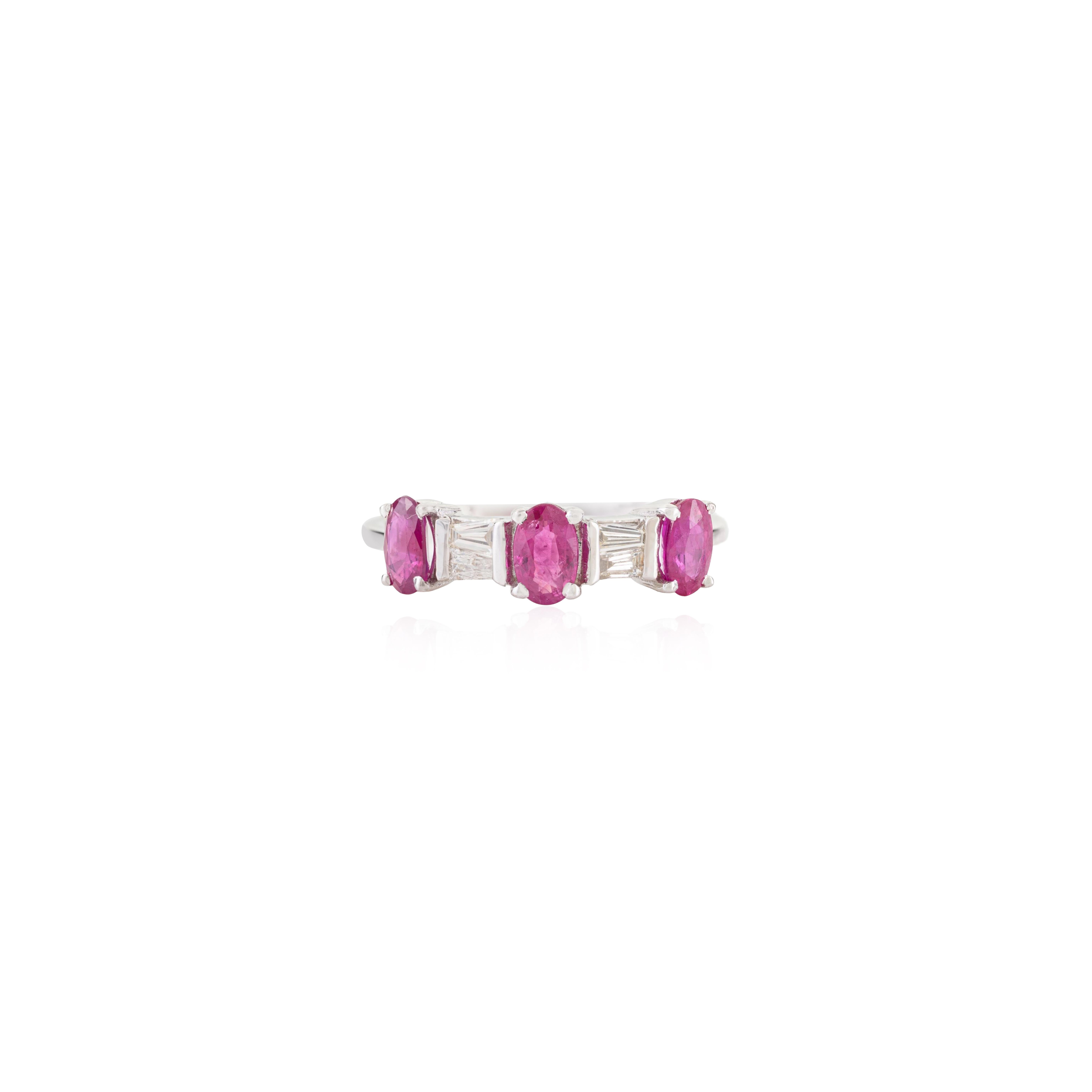 Statement Oval Ruby And Baguette Diamond Three St… - image 3
