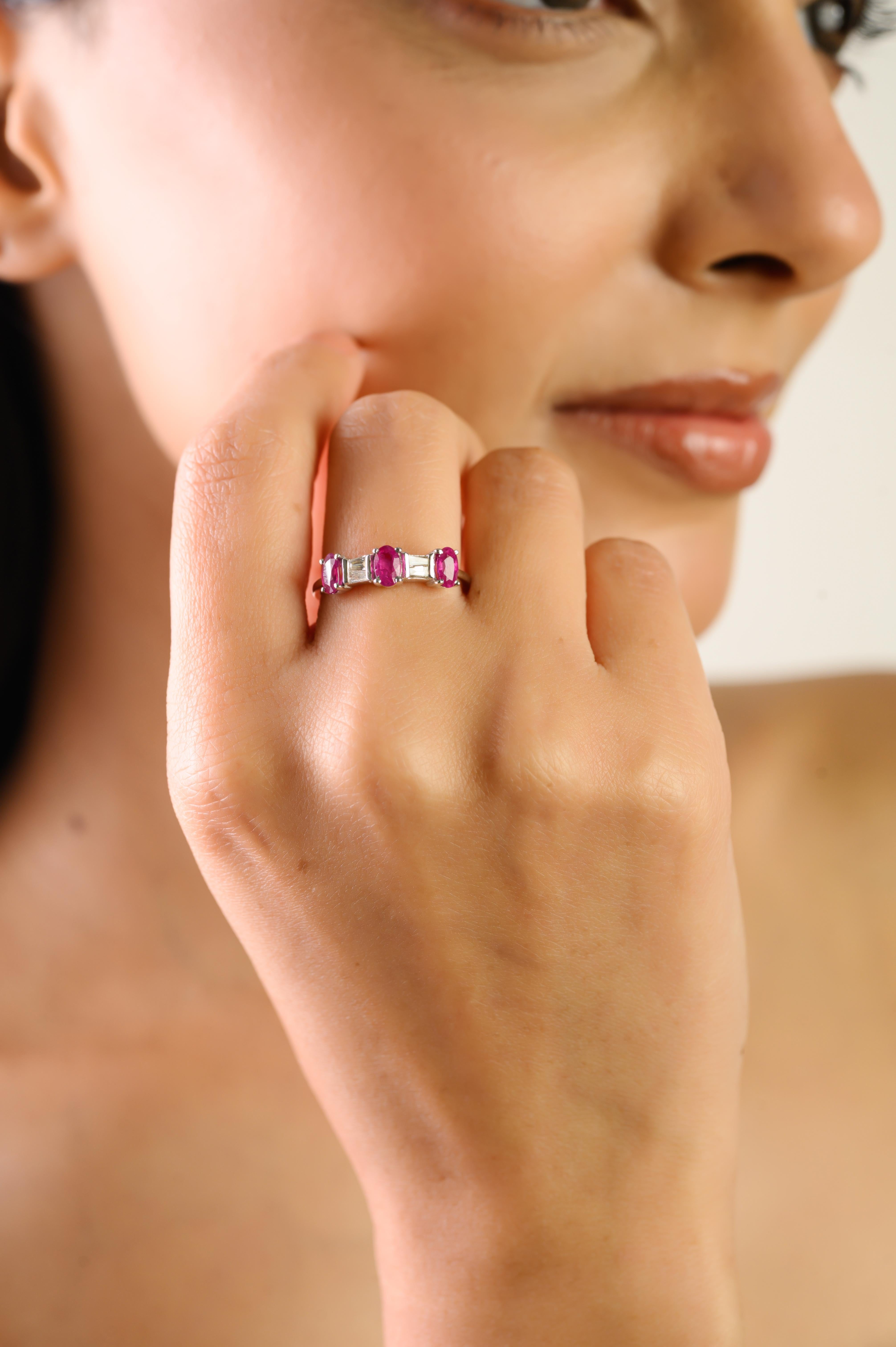 Statement Oval Ruby And Baguette Diamond Three St… - image 4
