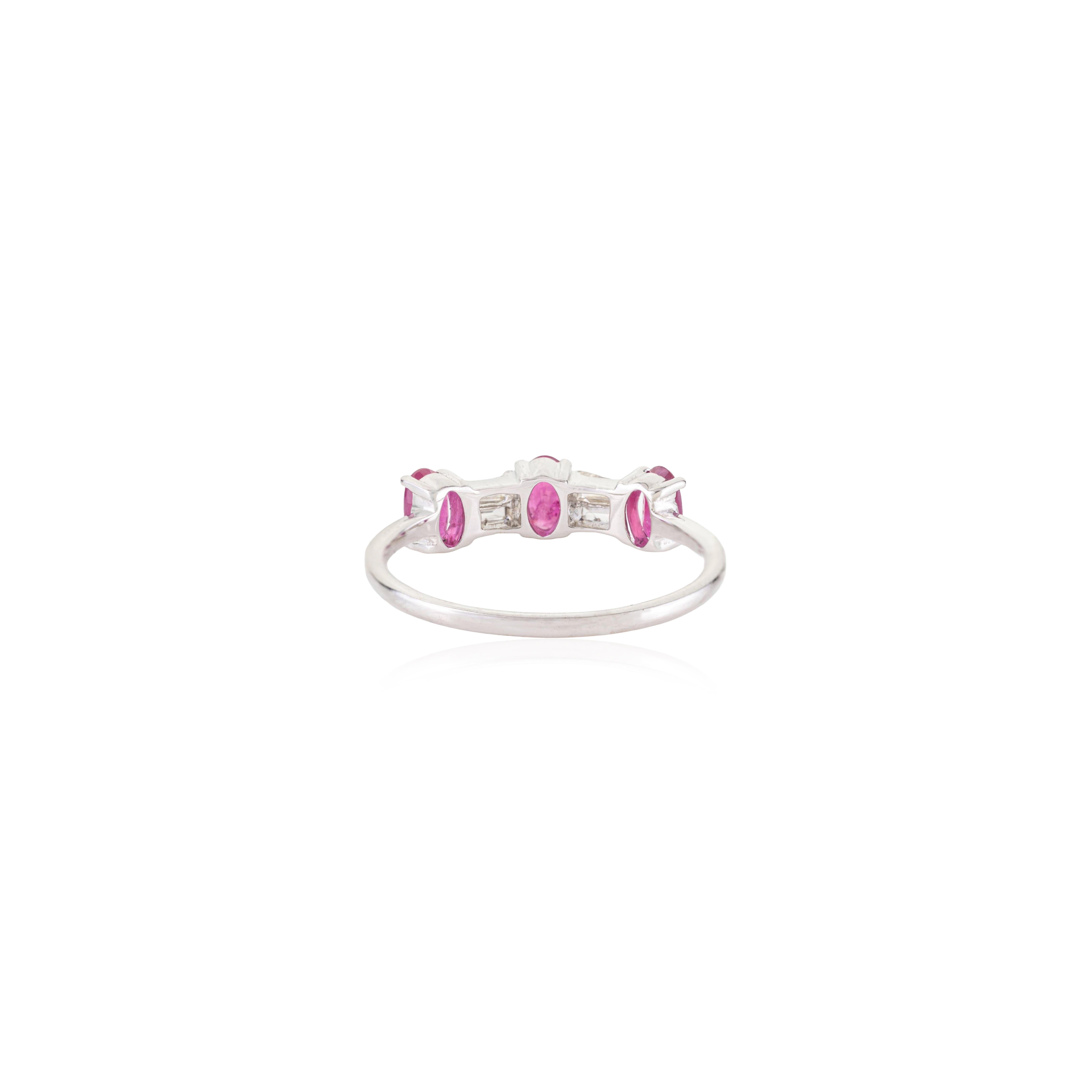 Statement Oval Ruby And Baguette Diamond Three St… - image 5