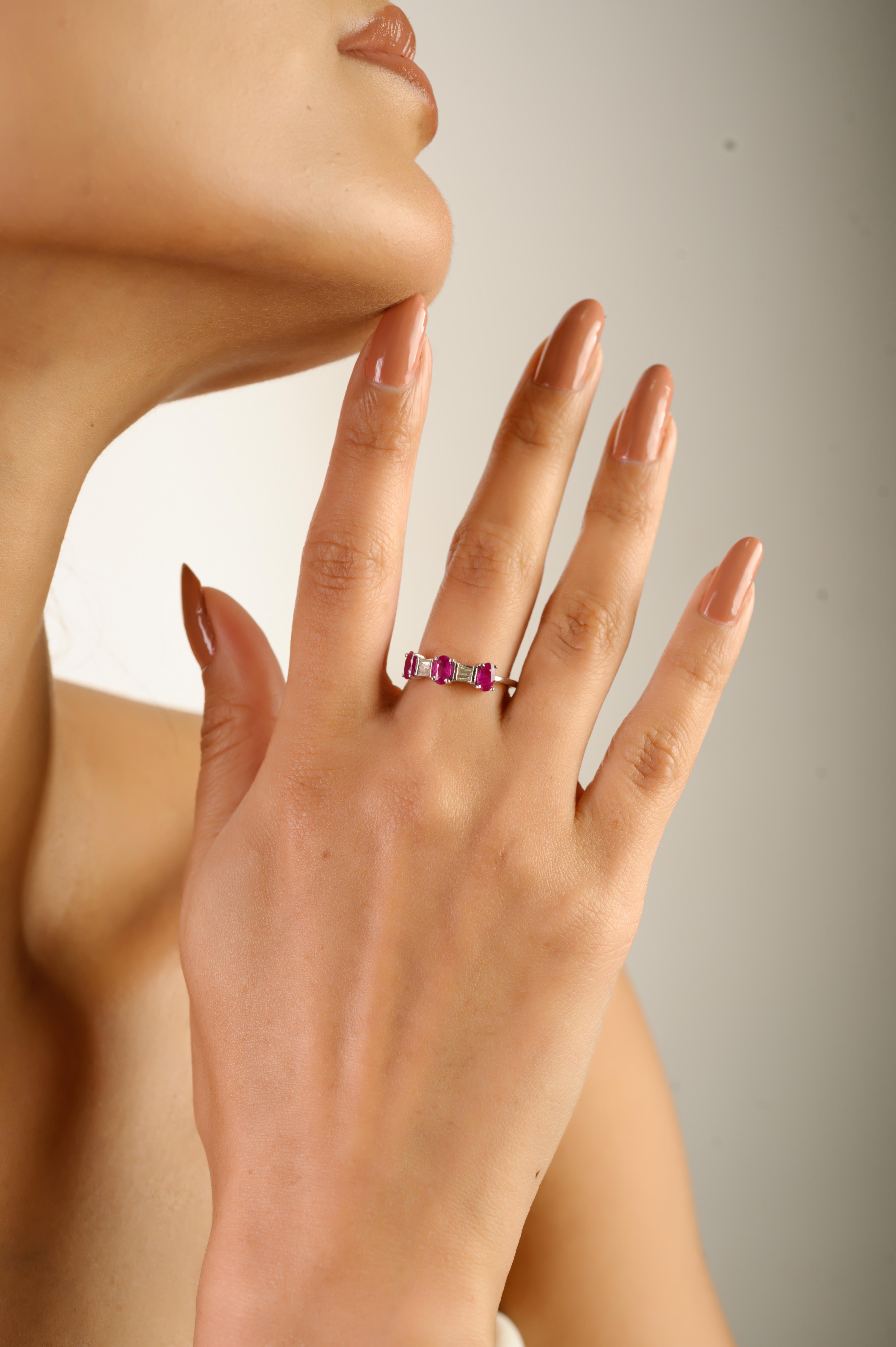 Statement Oval Ruby And Baguette Diamond Three St… - image 6