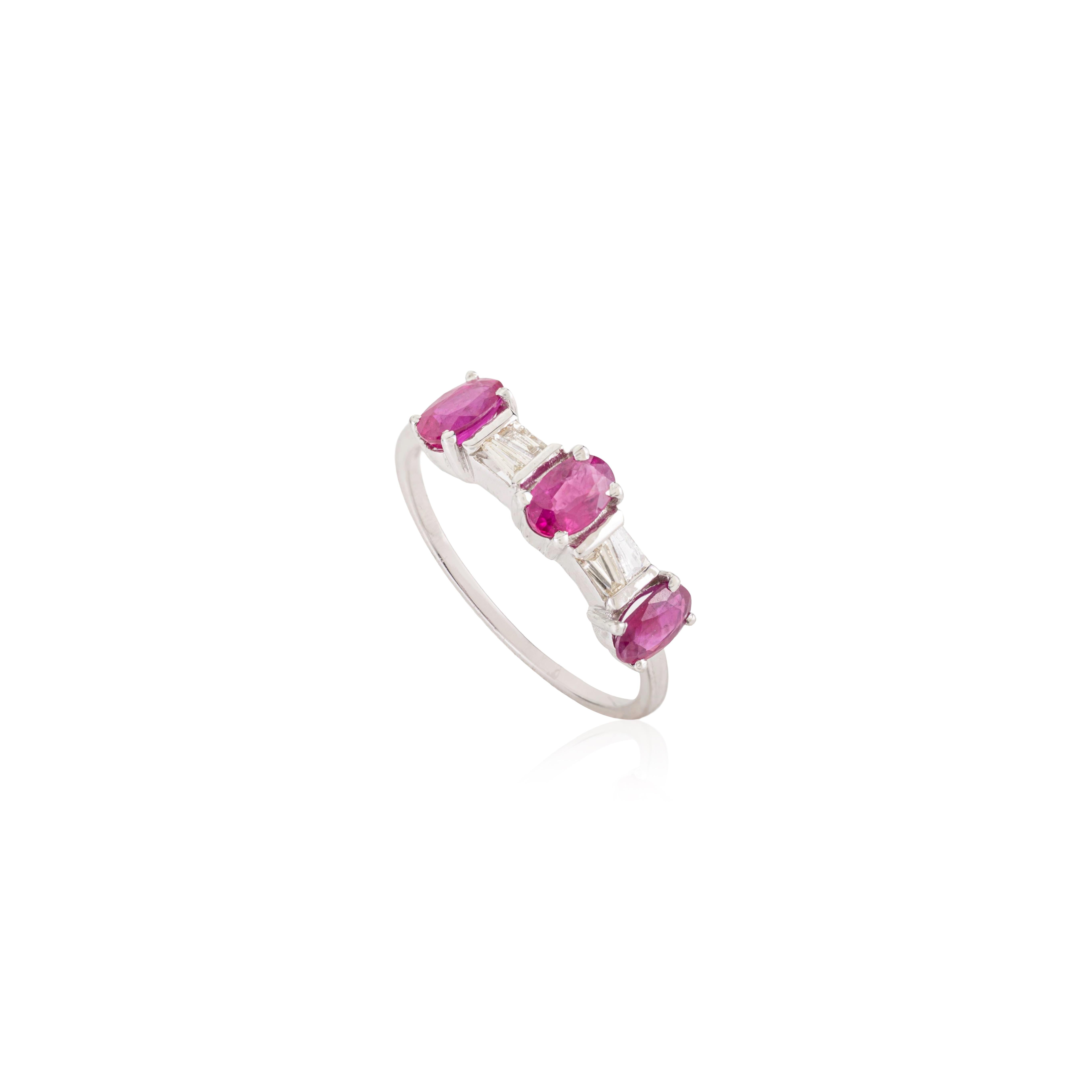 Statement Oval Ruby And Baguette Diamond Three St… - image 7