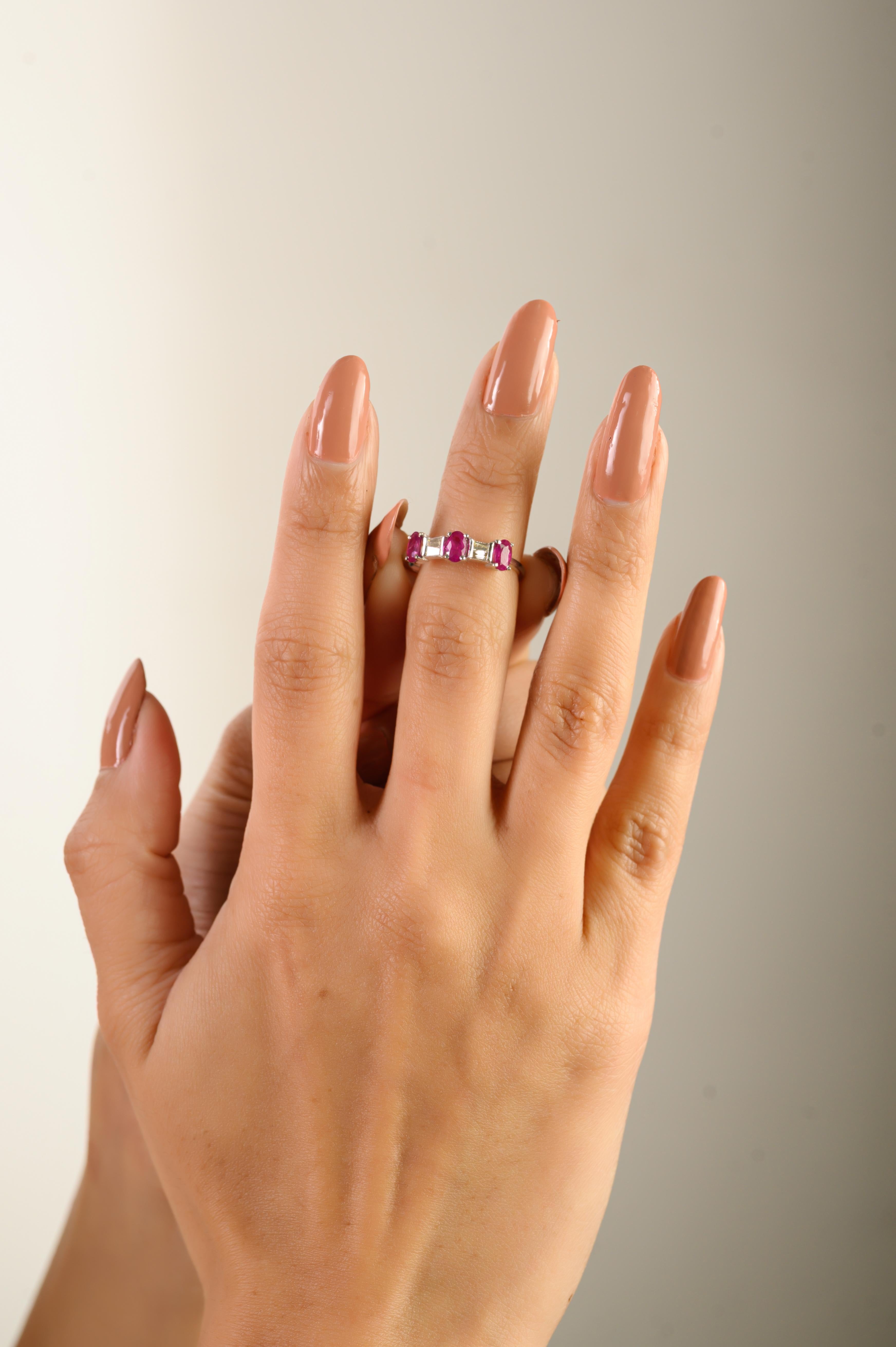 Statement Oval Ruby And Baguette Diamond Three St… - image 8