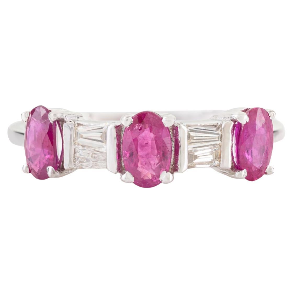 Statement Oval Ruby And Baguette Diamond Three St… - image 1