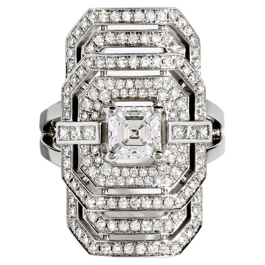 For Sale:  STATEMENT Paris, Art Deco Ring My Way Asscher Diamond & White Gold 1.75 Carat