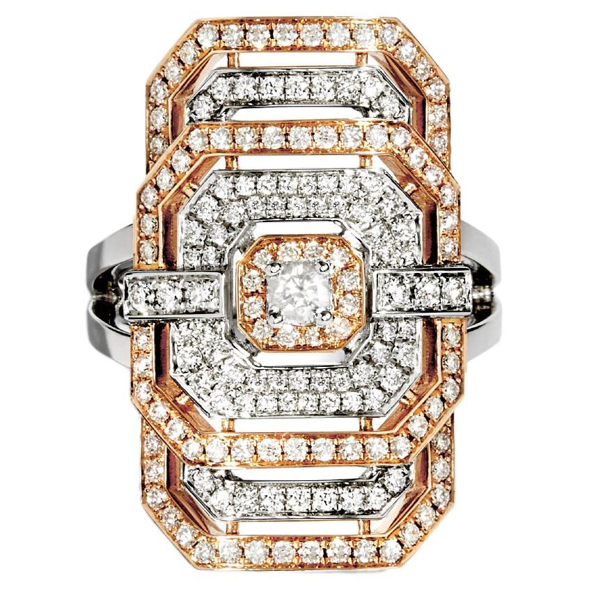 For Sale:  STATEMENT Paris, Art Deco Ring My Way Diamonds, Pink Gold & Silver 1 Carat