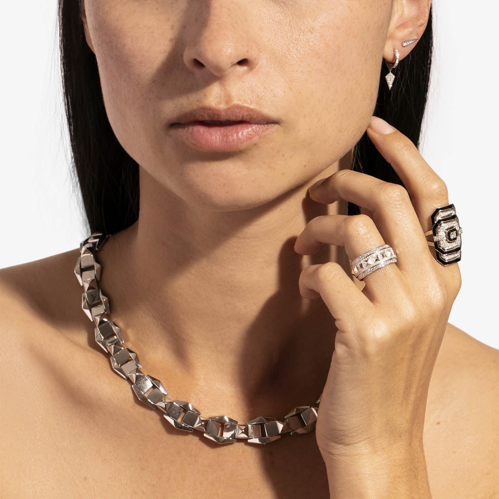 For Sale:  STATEMENT Paris - Art Deco Ring My Way Enamel, Diamonds & Silver 0.52 Carat 4