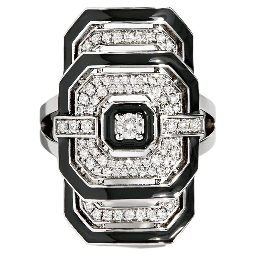 STATEMENT Paris - Art Deco Ring My Way Enamel, Diamonds & Silver 0.52 Carat