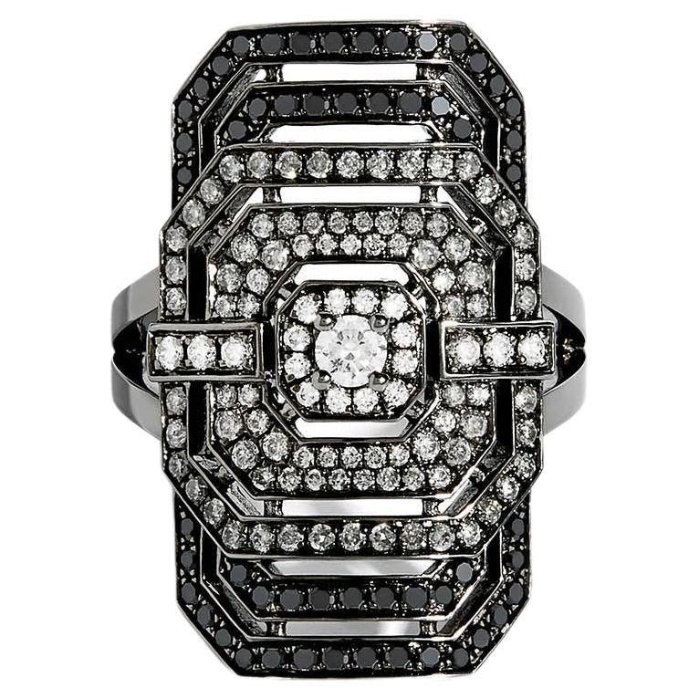 For Sale:  STATEMENT Paris, Art Deco Ring My Way Gradient of Diamonds & Black Silver 1 Ct