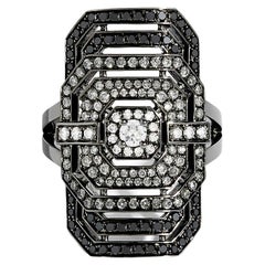 STATEMENT Paris, Art Deco Ring My Way Gradient of Diamonds & Black Silver 1 Ct