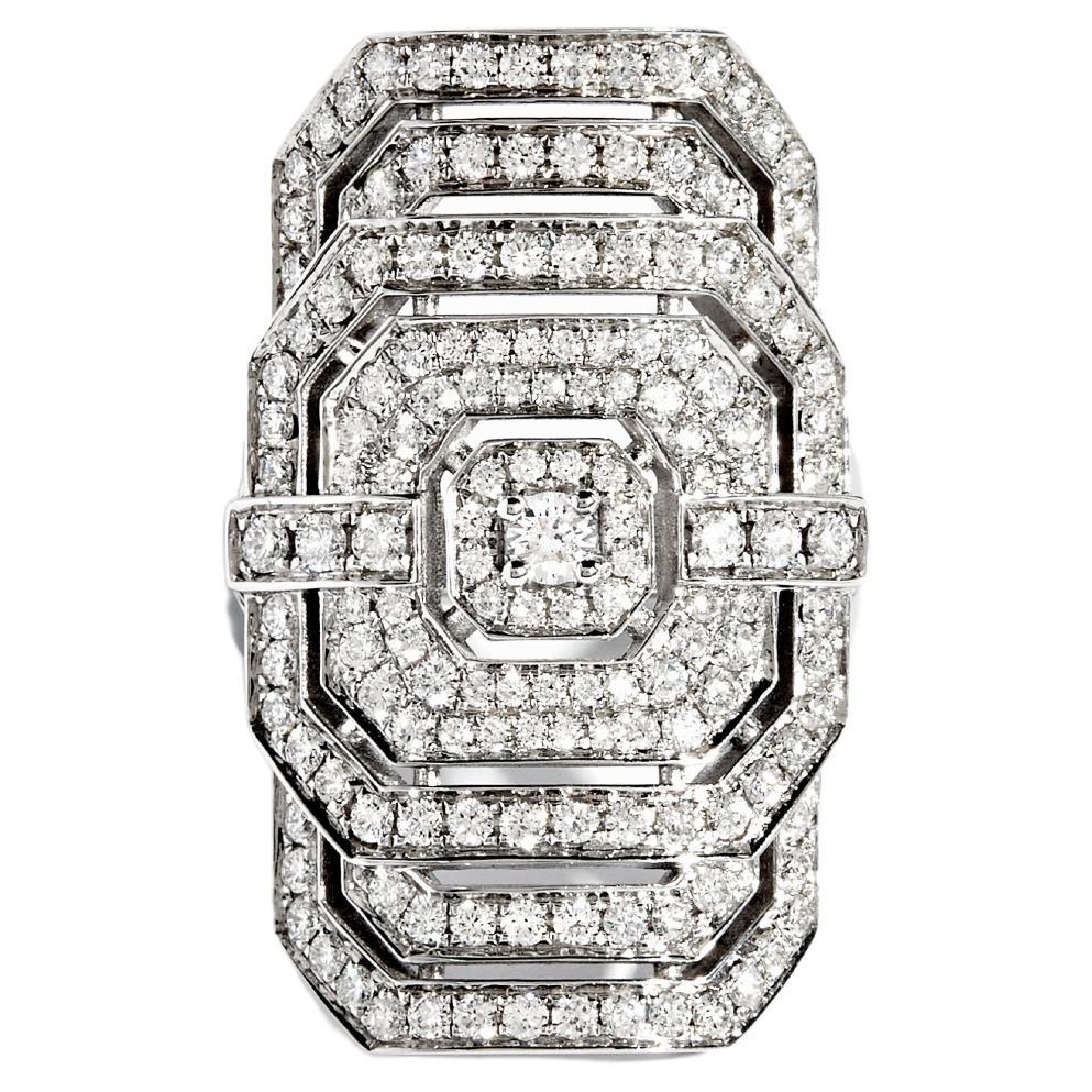 For Sale:  STATEMENT Paris - Art Deco Ring My Way XXL Diamonds and White Gold 1.84 Carat