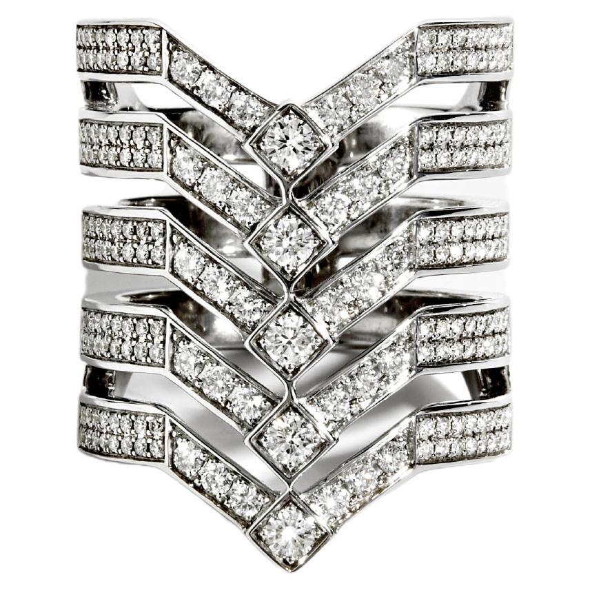 For Sale:  STATEMENT Paris, Art Deco Ring Stairway 5 Rows Diamonds & Silver 1 Carat