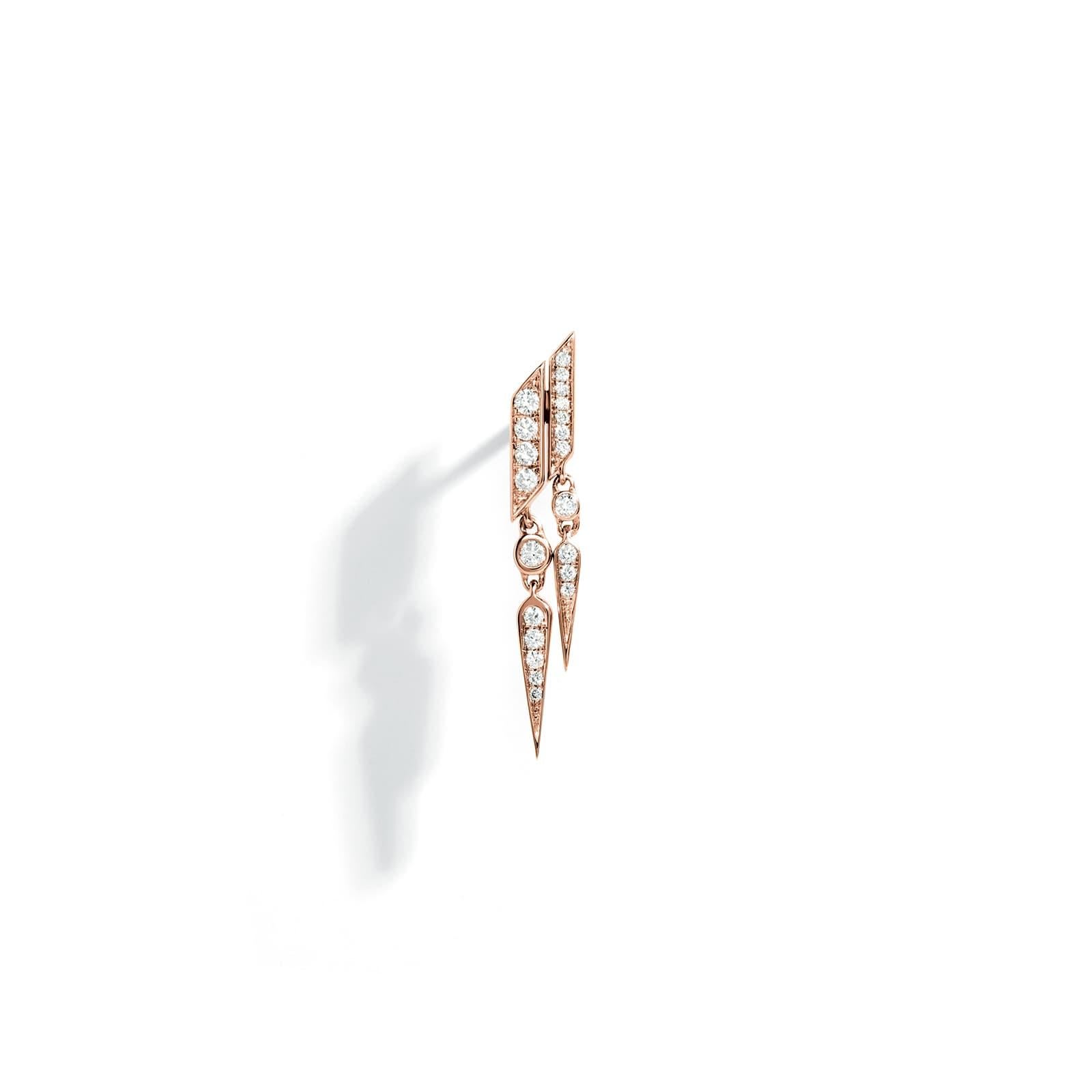 Earring Anyway double drops in rhodium plated sterling silver, set with 21 brilliant-cut diamonds quality G-VS, totaling 0,18 carat. 

The 