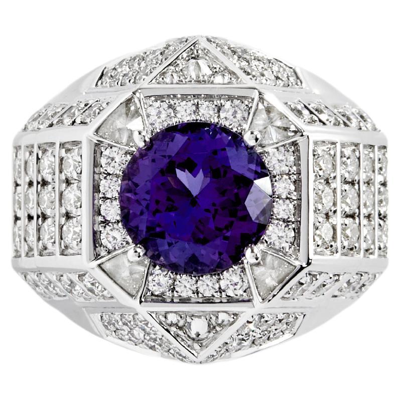 STATEMENT Paris - High Jewelry Diamonds Ring with Tanzanite Center Stone 3.52ct For Sale