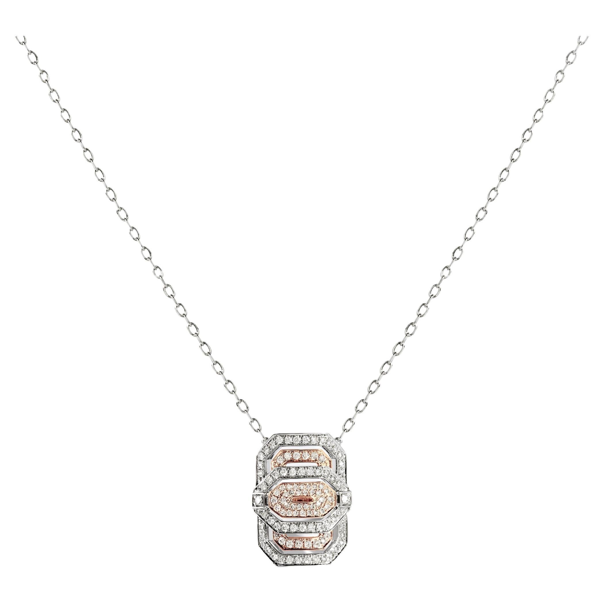STATEMENT Paris, Necklace Mini My Way Diamonds, Pink Gold & Silver 0.6 Carat For Sale