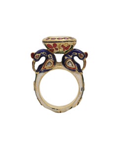 Statement- Pfauenring mit Diamant und Emaille, handgefertigt aus 18 Karat Gold