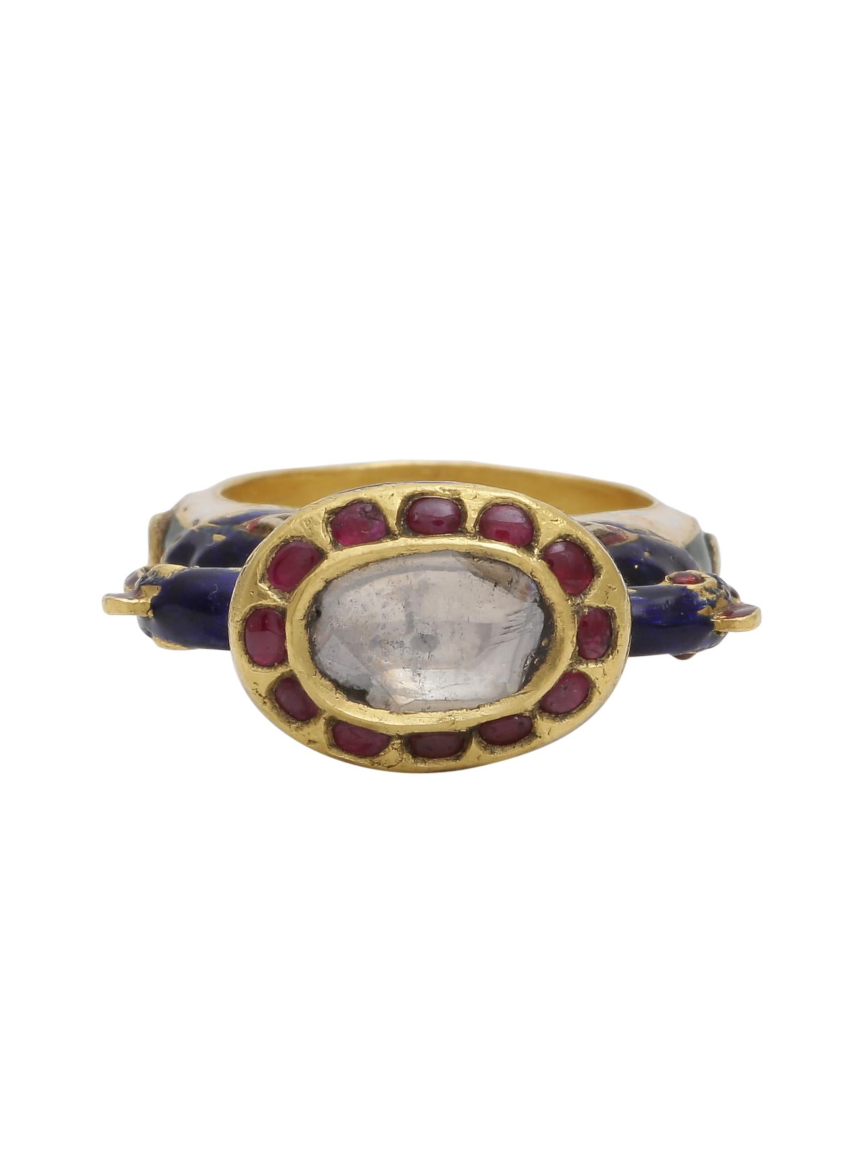 Statement Peacock Ring with Diamond and Enamel Handcrafted in 18 Karat Gold For Sale 1