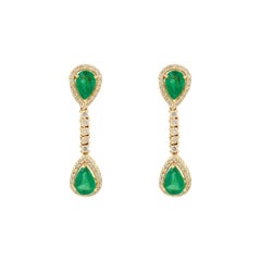 Pendientes Gota Pera Esmeralda Diamante de Oro Amarillo 14k Regalo de Lujo