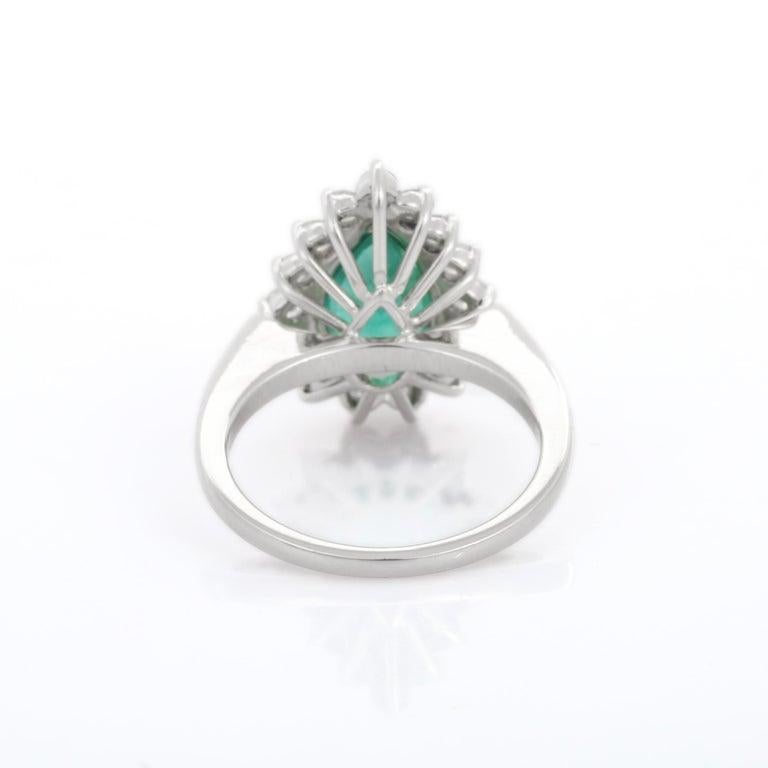 For Sale:  Statement Pear Emerald Halo Engagement Ring with Diamonds in 18k White Gold 7